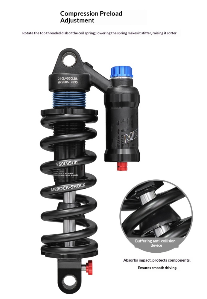 MEROCA RCT-2 Coil Rear Shock Absorber MEROCA-RCT-2 550lbs 190/210/230/240/250/265mm for MTB Soft Tail Bike