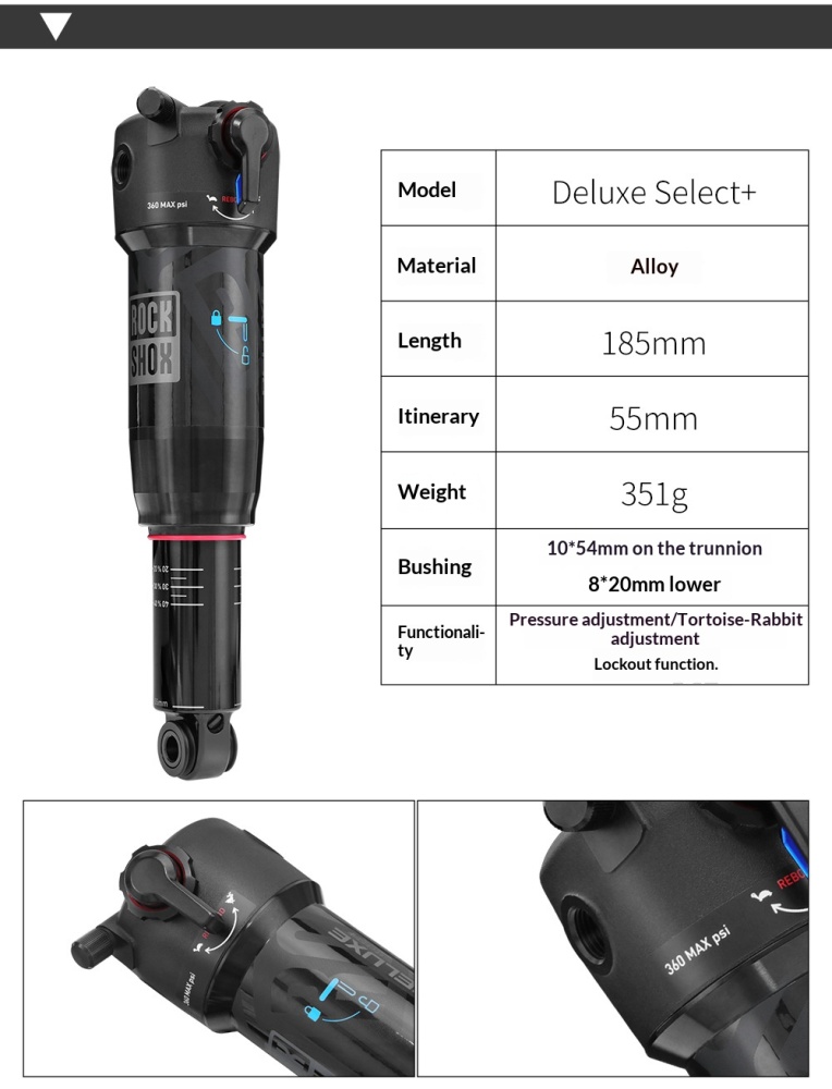 ROCKSHOX Air Rear Shock Absorber ROCKSHOX-AIR-SHOCK-5 Deluxe Select Select+ SiDLuxe 185/210/230mm for MTB Soft Tail Bike