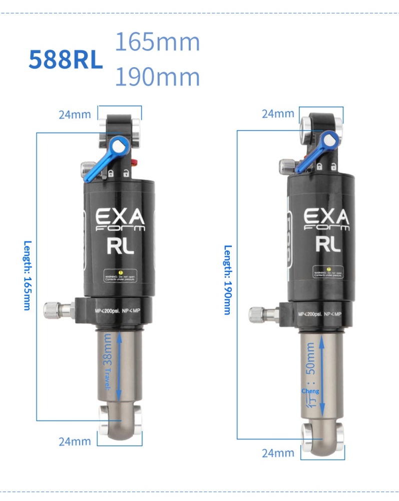 EXA Form Air Rear Shock Absorber EXA-AIR-SHOCK 588RL 582RL 562R 165/190mm for MTB Folding Bike
