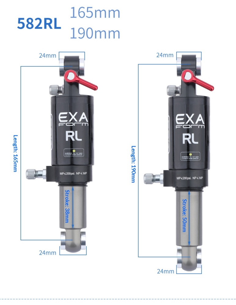 EXA Form Air Rear Shock Absorber EXA-AIR-SHOCK 588RL 582RL 562R 165/190mm for MTB Folding Bike