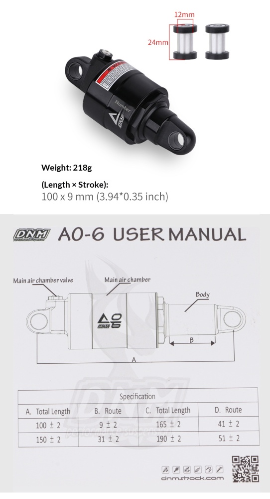 DNM AO-6 Air Rear Shock Absorber 100/125/150/165mm for Folding Bike Scooter MTB
