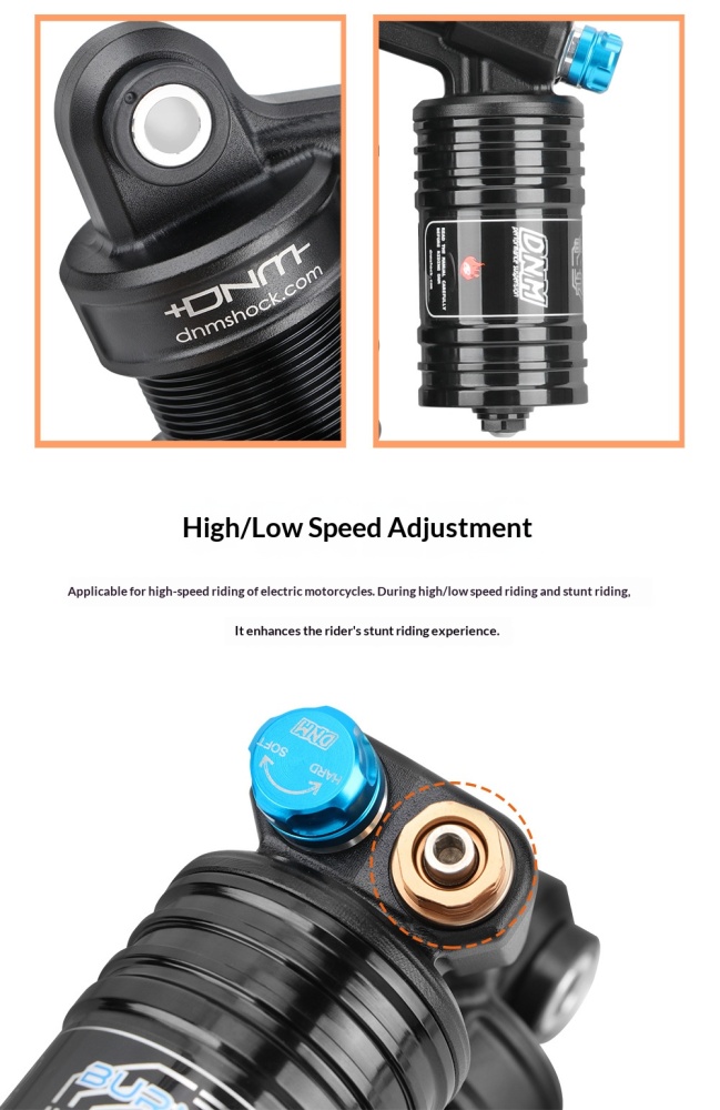 DNM RCP-2PLUS Coil Rear Shock Absorber EMOTO-RCP2PLUS-HL 265mm 450/550lbs with High Low Speed Adjustment for E-Moto Off-Road Bike
