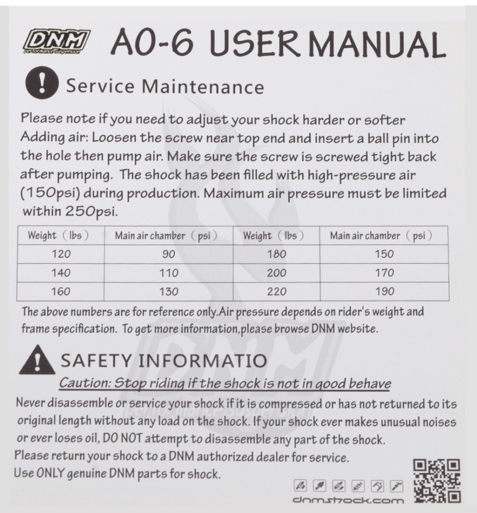 DNM AO-6 Air Rear Shock Absorber 100/125/150/165mm for Folding Bike Scooter MTB