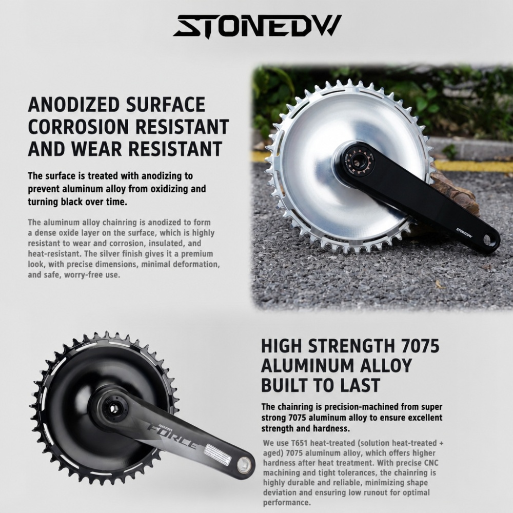 STONE Chainring Direct Mount 8 bolts 6.5mm offset Narrow Wide Single Chainring 36T-46T for SRAM DUB WIDE Road/Gravel Crankset AXS Flattop & Shimano KMC Chain
