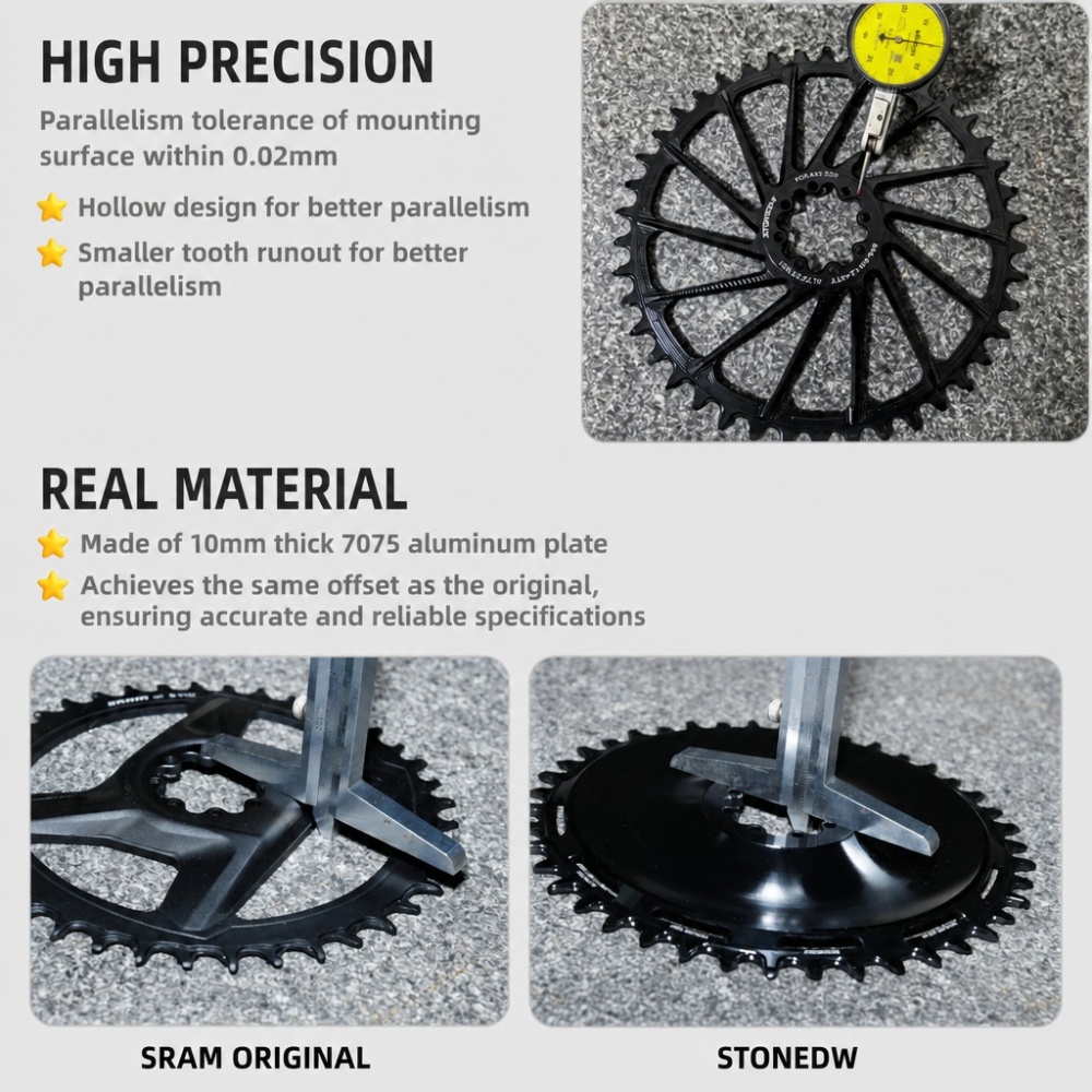 STONE Chainring Direct Mount 8 bolts 6.5mm offset Narrow Wide Single Chainring 36T-46T for SRAM DUB WIDE Road/Gravel Crankset AXS Flattop & Shimano KMC Chain