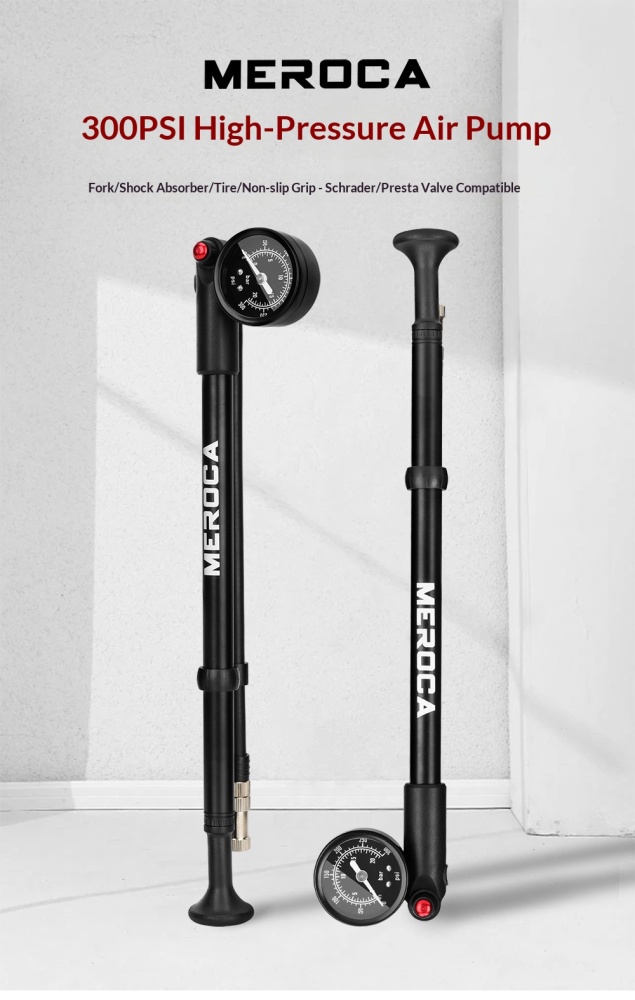 MEROCA-300PSI-PUMP Portable High Pressure Shock Pump for Bicycle Suspension Fork, Rear Shock & Tires