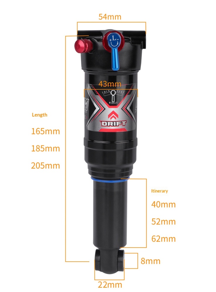 DNM TRU-8RC Air Rear Shock Absorber Trunnion Mount Bike Suspension 3-Step Lockout Rebound Adjustable