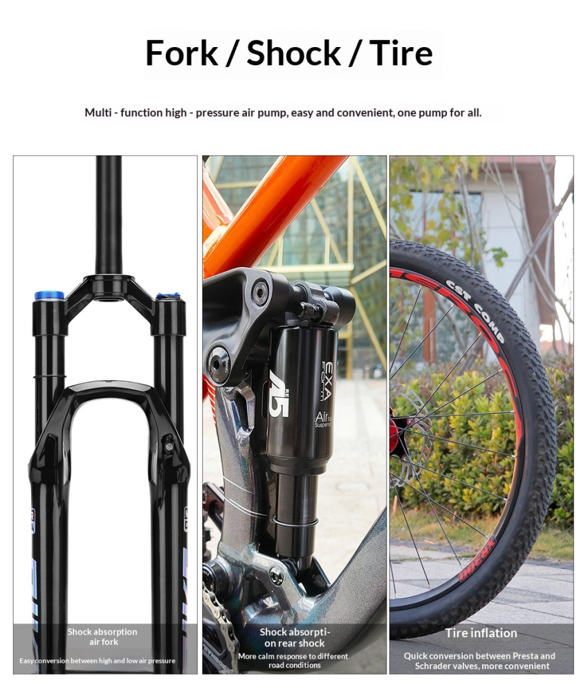 MEROCA-300PSI-PUMP Portable High Pressure Shock Pump for Bicycle Suspension Fork, Rear Shock & Tires