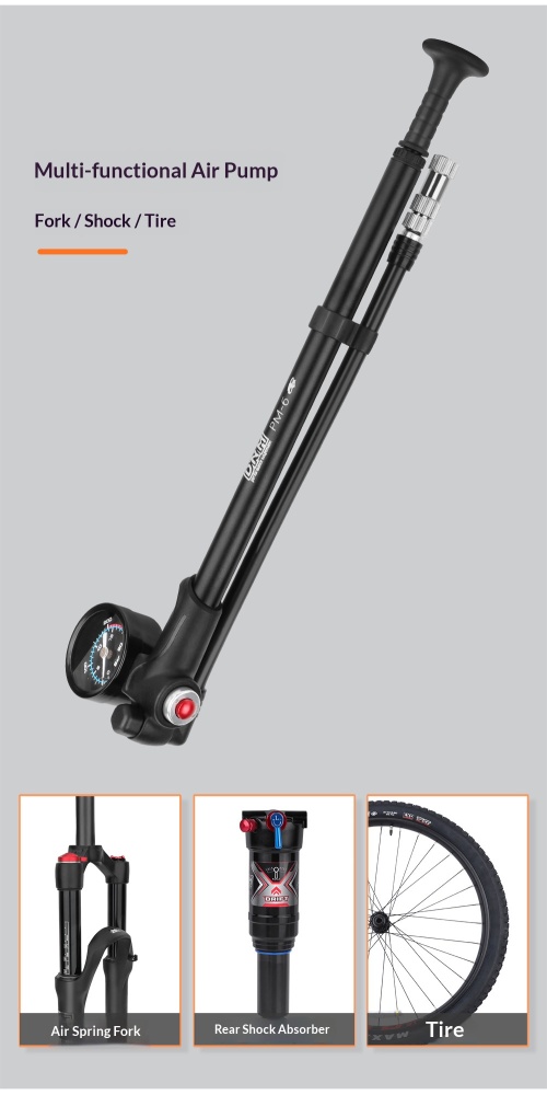 DNM PM-6 300PSI High Pressure Bicycle Shock Pump with Gauge for Suspension Fork, Rear Shock & Tires