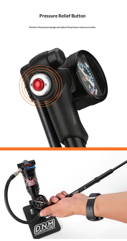 DNM PM-6 300PSI High Pressure Bicycle Shock Pump with Gauge for Suspension Fork, Rear Shock & Tires