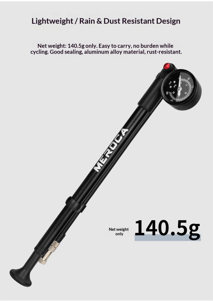 MEROCA-300PSI-PUMP Portable High Pressure Shock Pump for Bicycle Suspension Fork, Rear Shock & Tires