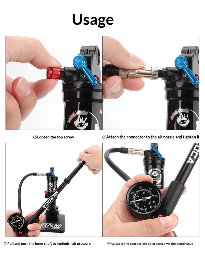 MEROCA-300PSI-PUMP Portable High Pressure Shock Pump for Bicycle Suspension Fork, Rear Shock & Tires