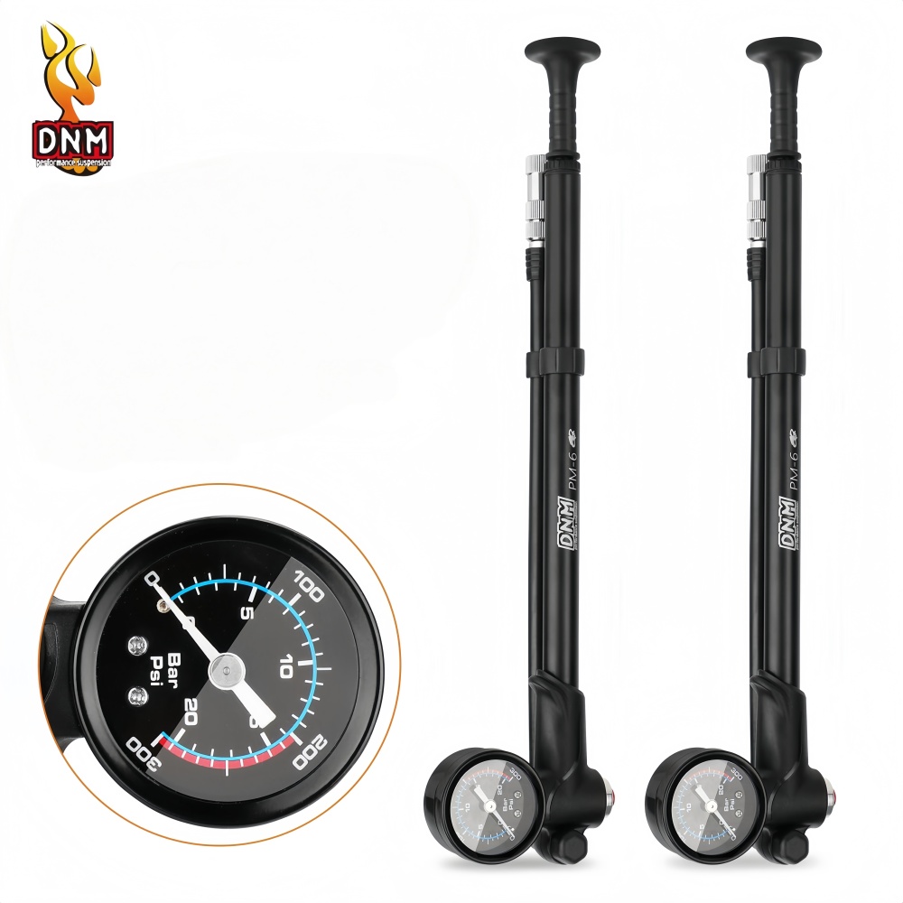 DNM PM-6 300PSI High Pressure Bicycle Shock Pump with Gauge for Suspension Fork, Rear Shock & Tires