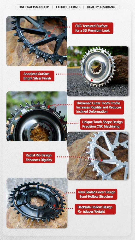 STONE Direct Mount Chainring 6mm offset 3 bolts interface GXP Narrow-Wide Single Chainring for MTB & Gravel Bike (26T-40T)