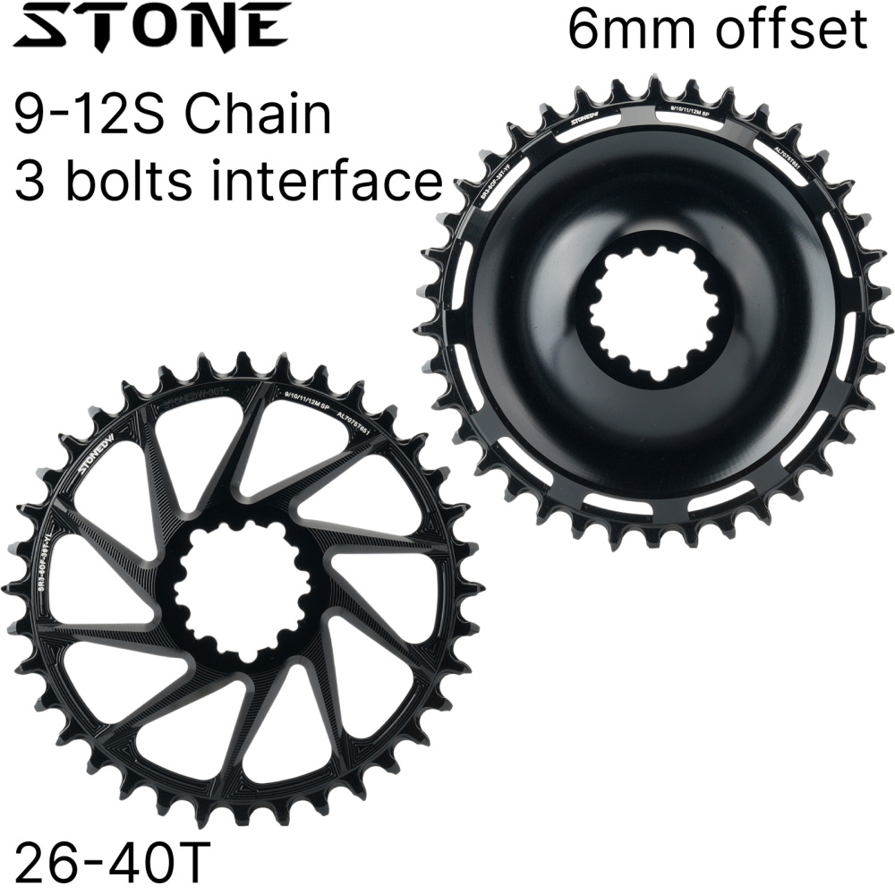 STONE Direct Mount Chainring 6mm offset 3 bolts interface GXP Narrow-Wide Single Chainring for MTB & Gravel Bike (26T-40T)