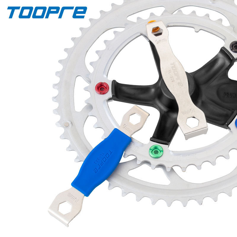 TOOPRE Professional Crankset Bolt Tool – Dual-Ended Chainring Nut Wrench for MTB & Road Bike Drivetrain Maintenance, Hardened 45# Steel, Ergonomic Anti-Slip Grip