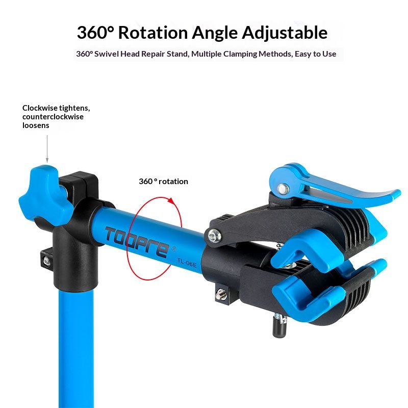 TOOPRE TL-06E Professional Foldable Bike Repair Stand – Heavy-Duty Carbon Steel Mechanic Work Stand with 360° Rotating Clamp, Integrated Tool Tray & Adjustable Height for MTB, Road, & Fixed Gear Bikes