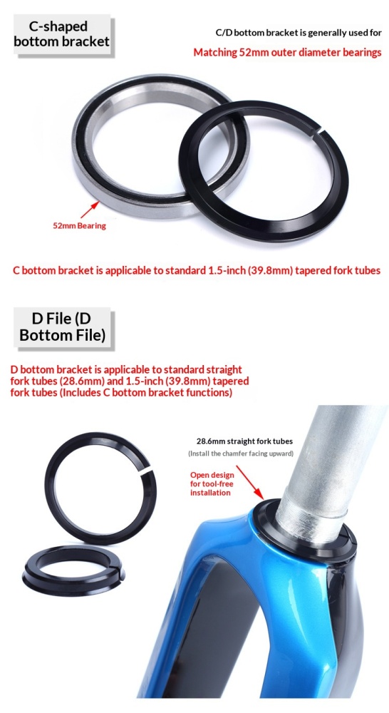 RISK RA133 Bicycle Headset Crown Race Adapter, Tapered to Straight Fork Compatible, 45° Split Design