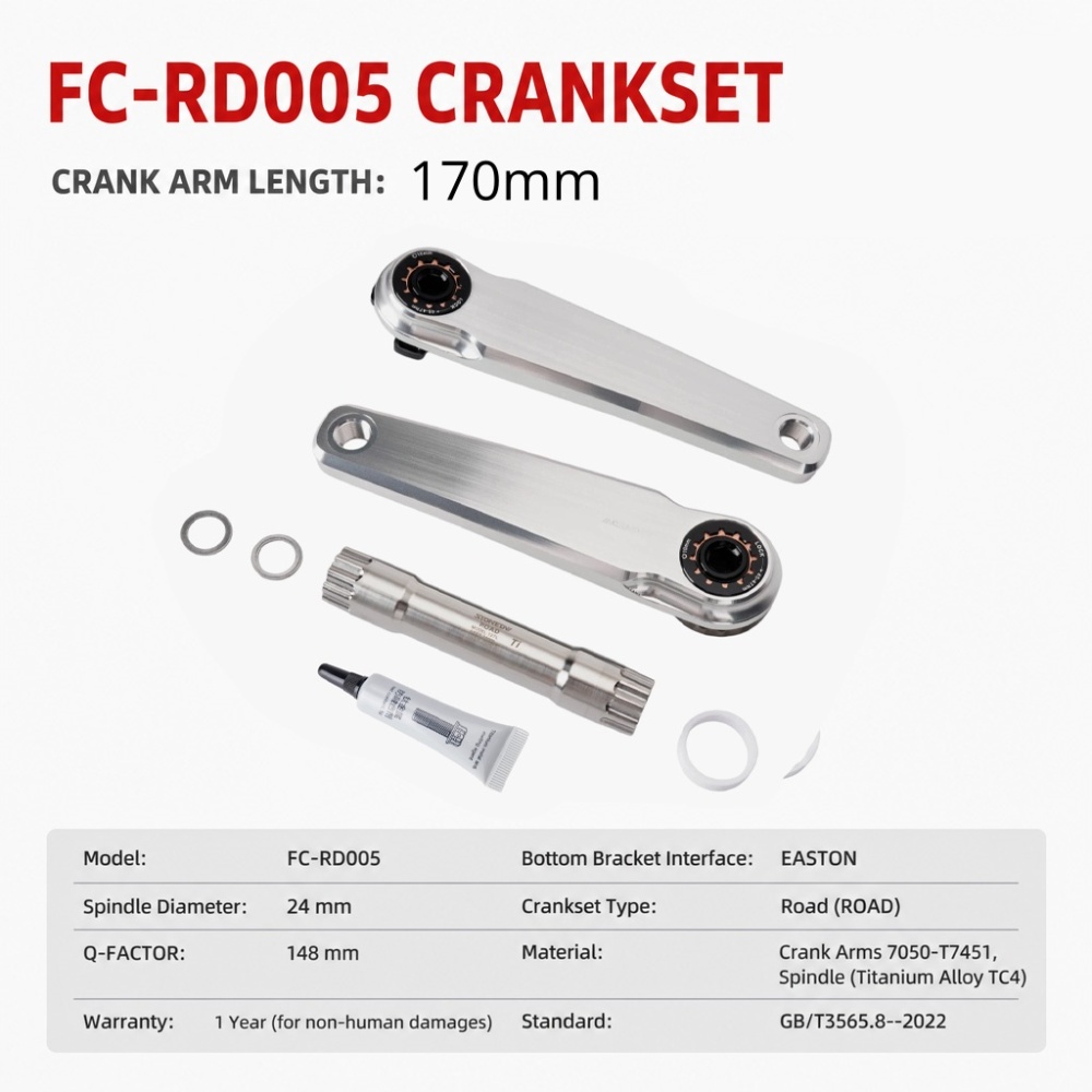 STONE  Road Bike Crankset Easton Interface 7075 Aluminum CNC Crank Arms with TC4 Titanium Spindle FC-RD005
