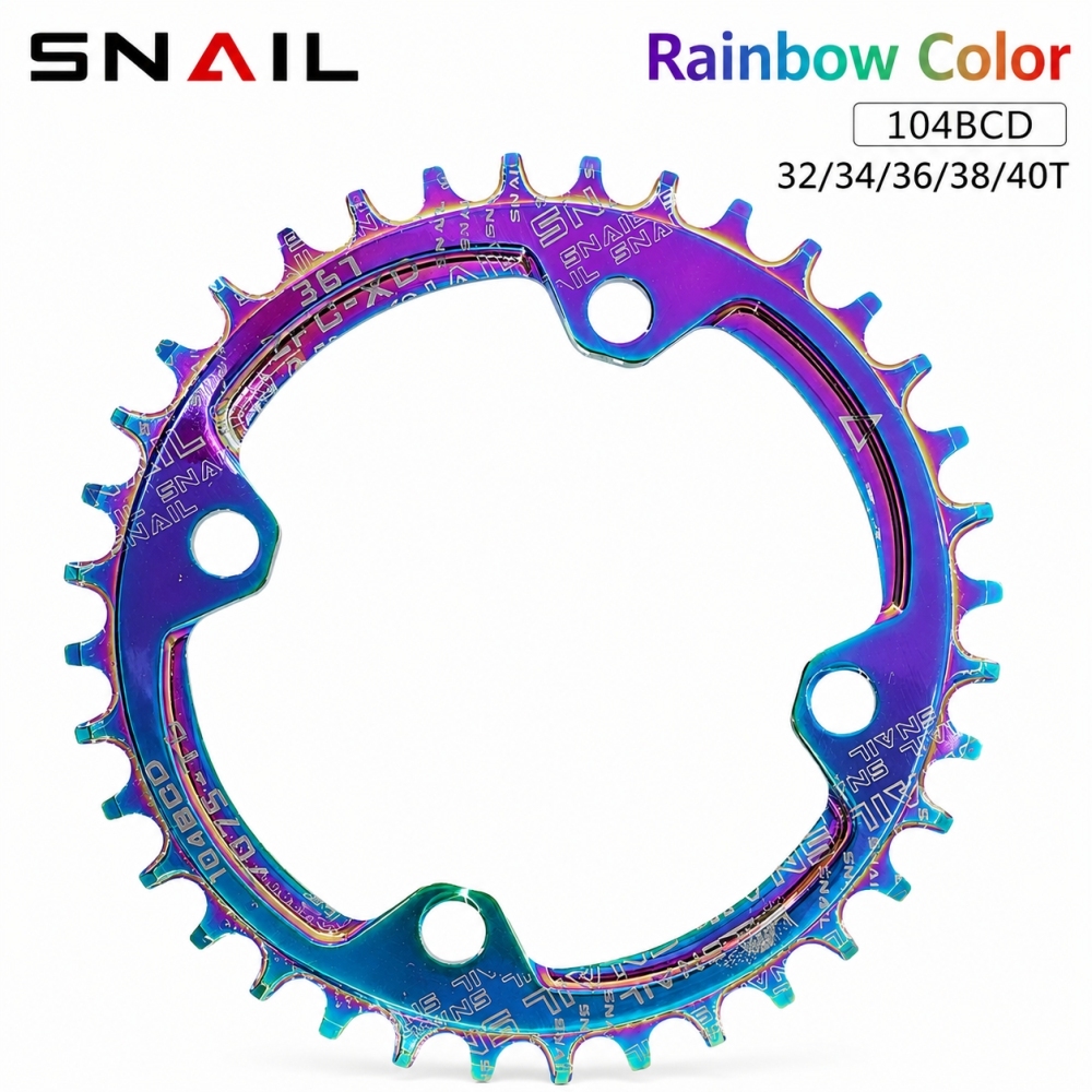 SNAIL 104BCD Narrow Wide Chainring 32T-40T Rainbow, CNC 7075 Aluminum Round Single Chainring for MTB Mountain Bike 1X Crankset