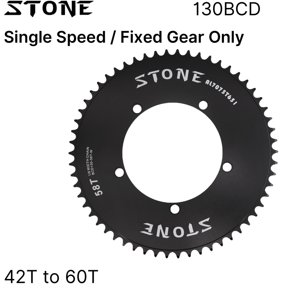 Stone 130 BCD Chainring for Single Speed Fixed Gear Fixie Track Bike Round 42T-60T Chainwheel 1/2" x 1/8" Chain