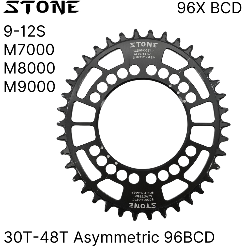Stone bike Chainring Asymmetrical 96BCD Oval for Deore M7000 M8000 M9000 M9020 m5100 MTB Bike Chain Wheel 30t 34 36 38 40 42 44 46T 48T 96bcd 12 Speed