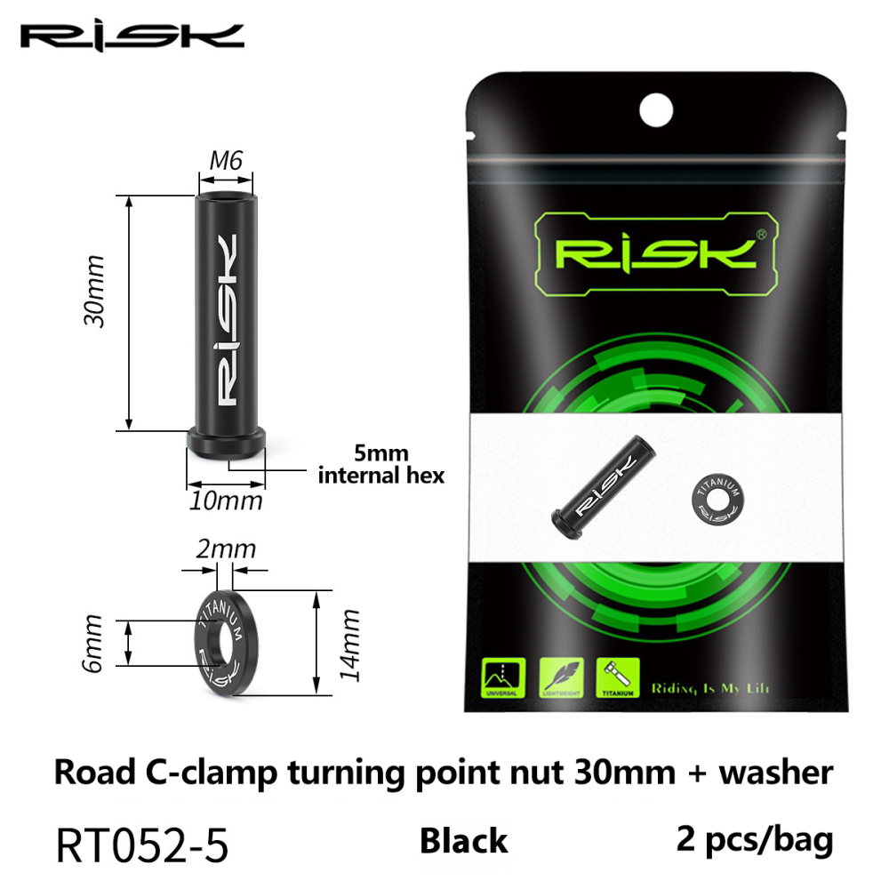 RISK RT052 Titanium M6 Road Bike Brake Caliper Pivot Nut Set with Washer 10–40mm