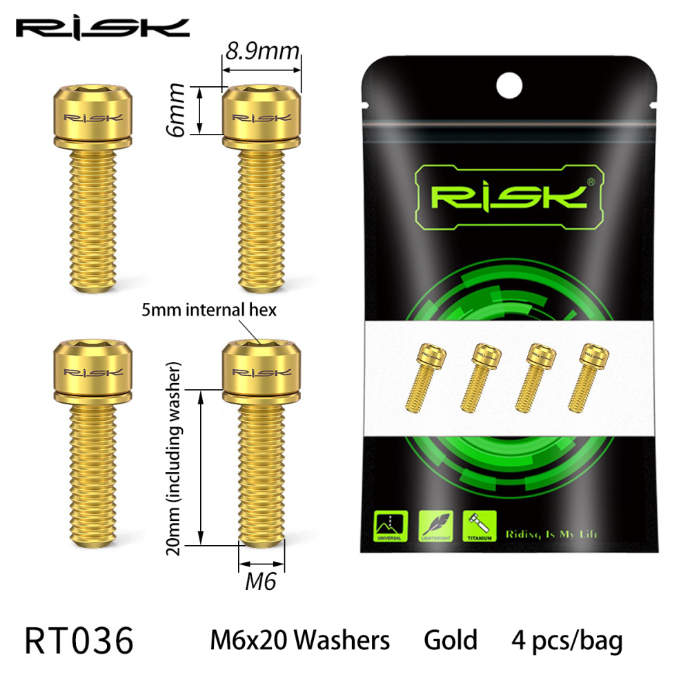 RISK Mountain Bike M6x18/20 Brake Caliper Colorful Titanium Alloy Washer Screws