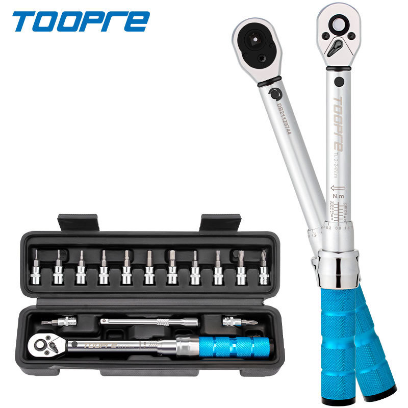 TOOPRE Bicycle Torque Wrench Preset Adjustable Torque 1/4 inch Drive 2-24NM Ratchet Wrench Set