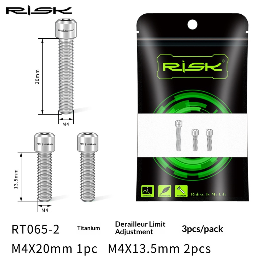 Risk Bicycle Front Rear Derailleur Bolts M4x13.5 M4x20mm Titanium Mountain Road Bike Front & Rear Derailleur Stroke Adjust Screw M8000 RT065-1 RT065-2