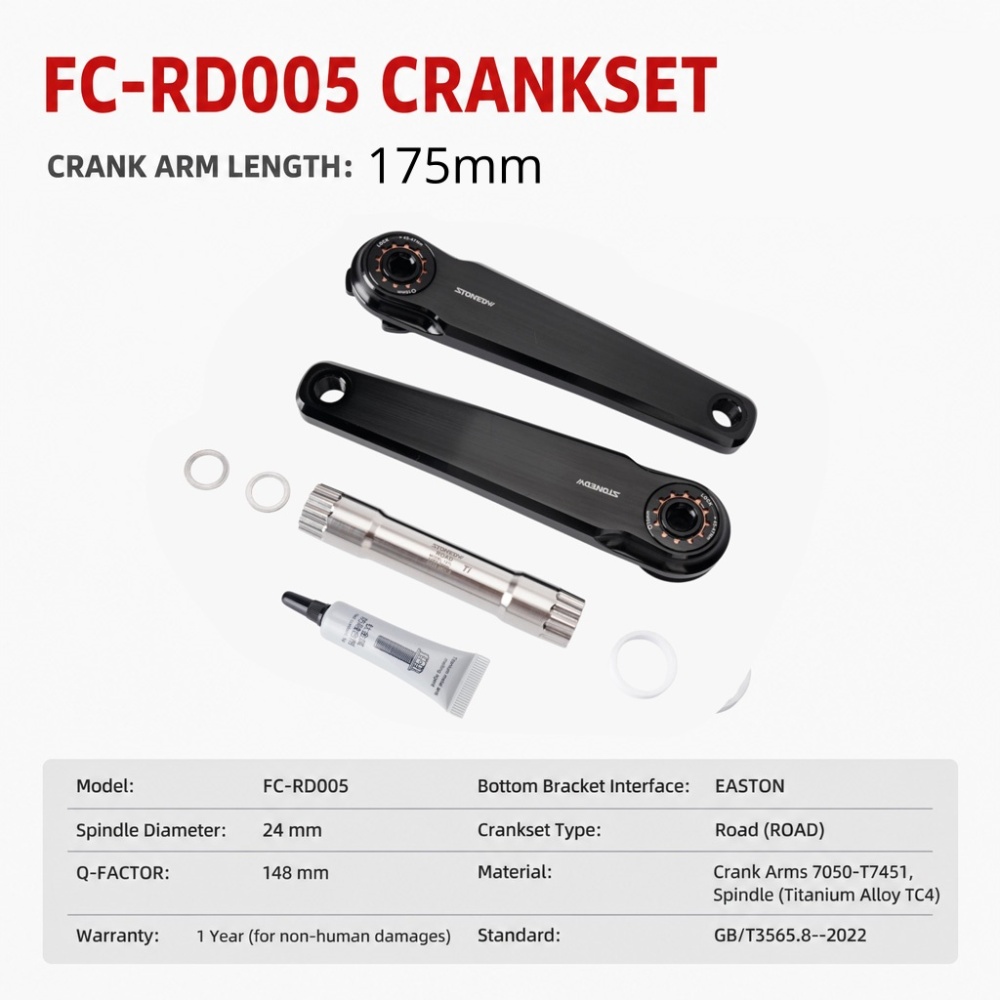 STONE  Road Bike Crankset Easton Interface 7075 Aluminum CNC Crank Arms with TC4 Titanium Spindle FC-RD005