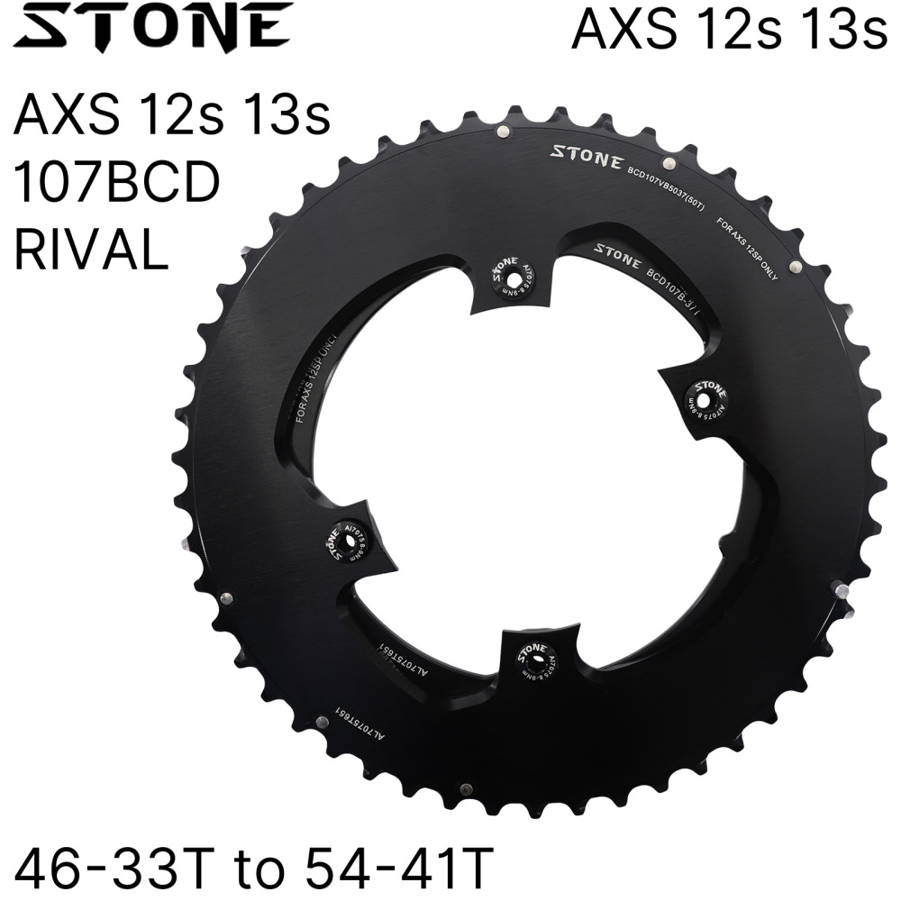 STONE 107BCD Bike Double Chainring Round 2X for Sram Rival ETAP Flattop AXS 12S 13S 46T-33T 48T-35T 50T-37T 52T-39T 54-41T