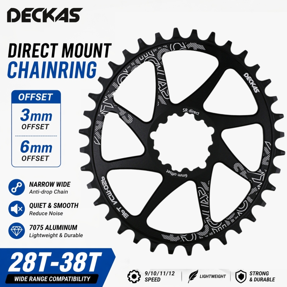 Deckas Oval Direct Mount Chainring 28T–38T 3mm / 6mm Offset for SRAM XX1 X01 GX Eagle 3-Bolt MTB Narrow Wide 28T 30T 32T 34T 36T 38T DM Chainwheel
