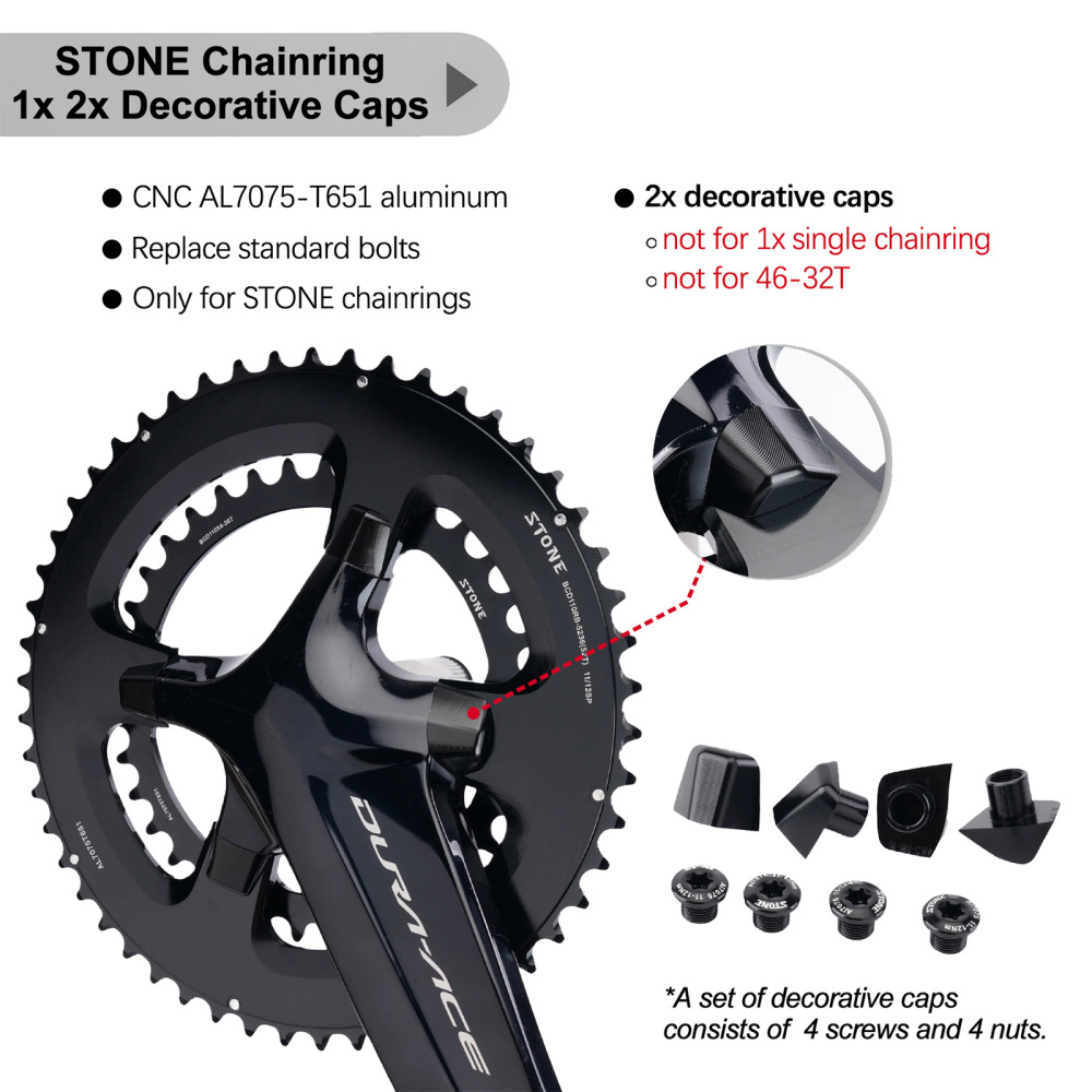 Stone AL7075 Chainring Cap for 105 R7100 R8100 R9200 R7000 R8000 R9100 5800 6800 9000 Road Bike Crank Cover Screws 1x and 2x Decor caps Repair Parts