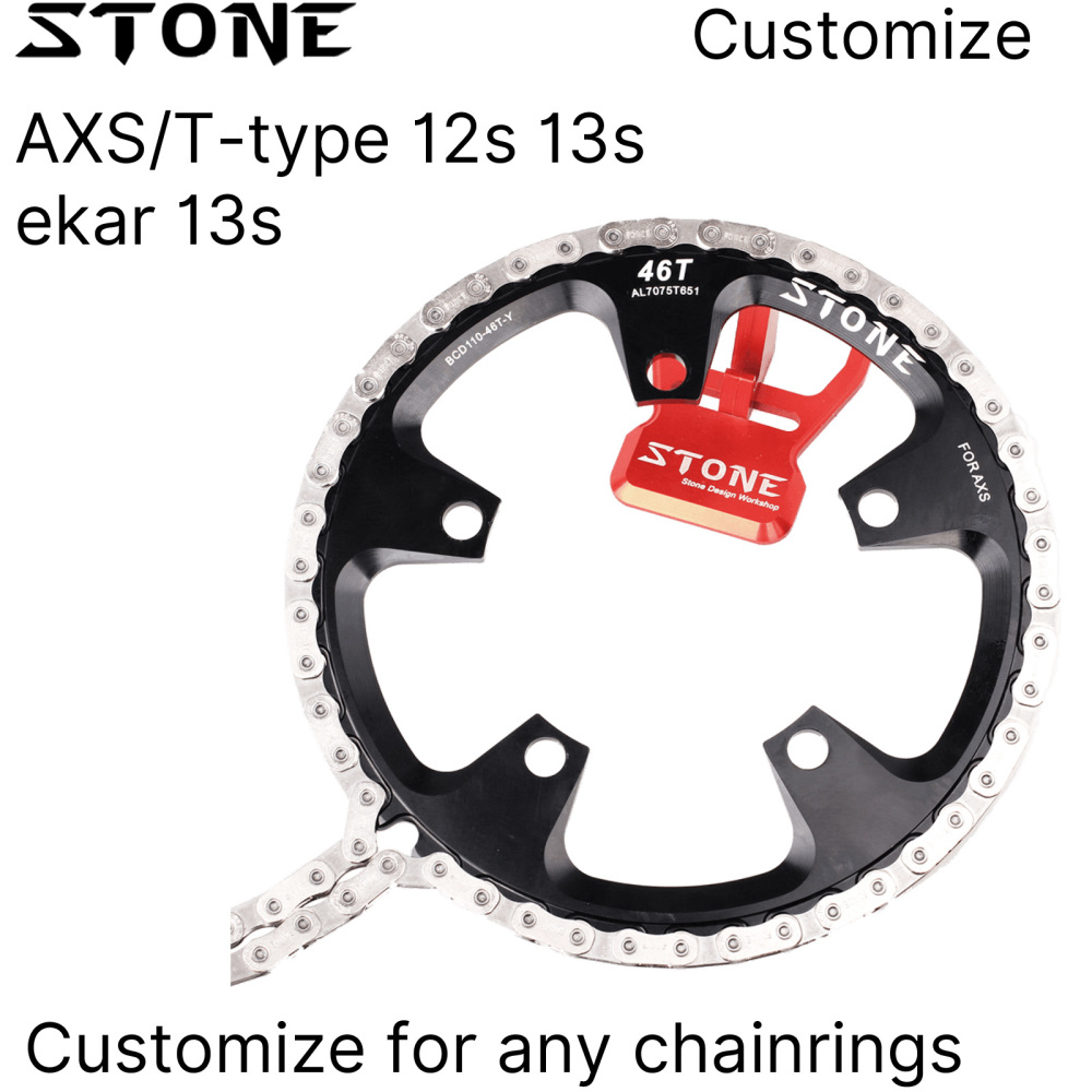 Stone Chainring Custom Tooth Profile Service for SRAM AXS Flattop T-Type 12 Speed Campagnolo Ekar 13 Speed Chains 104BCD 110BCD 130BCD Extra Fee 25USD