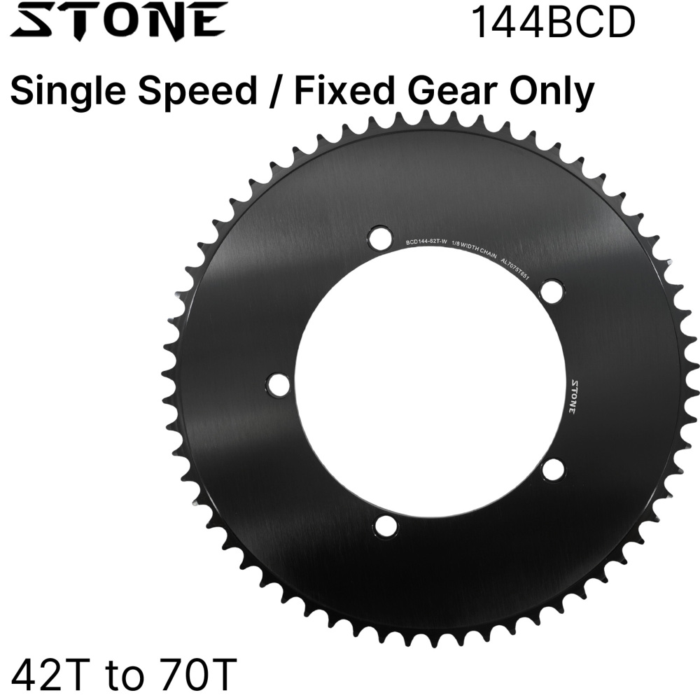 Stone 144BCD Round Chainring 42T-70T for Fixed Gear Track Bike Fixie Single Speed Bicycle 5-Bolt 1/2" x 1/8" Chain 7075 Aluminum Chainwheel