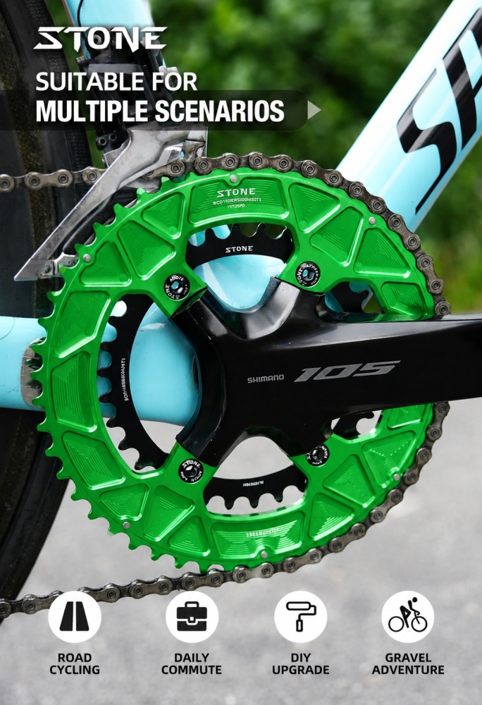 Stone 110bcd Round Double Chainring for Shimano 105 R7100 UT R8100 DA R9200 Di2 Road Bike 58 56 55 54 52 53 52 50 48 46 42 40 39 36 34 32T