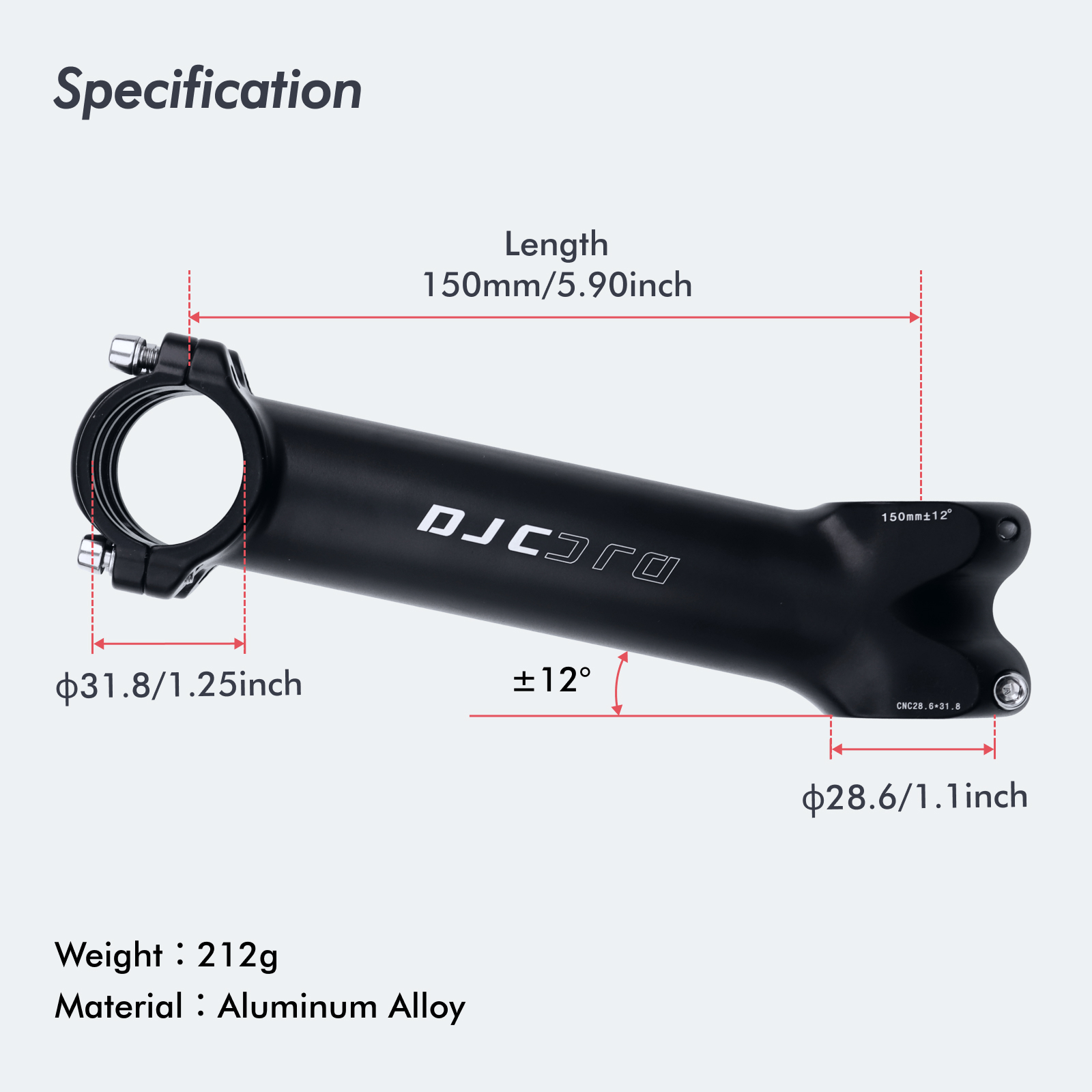 PALOMA Bike Stem Ultralight 12 Degree Extra Length 150MM MTB Road
