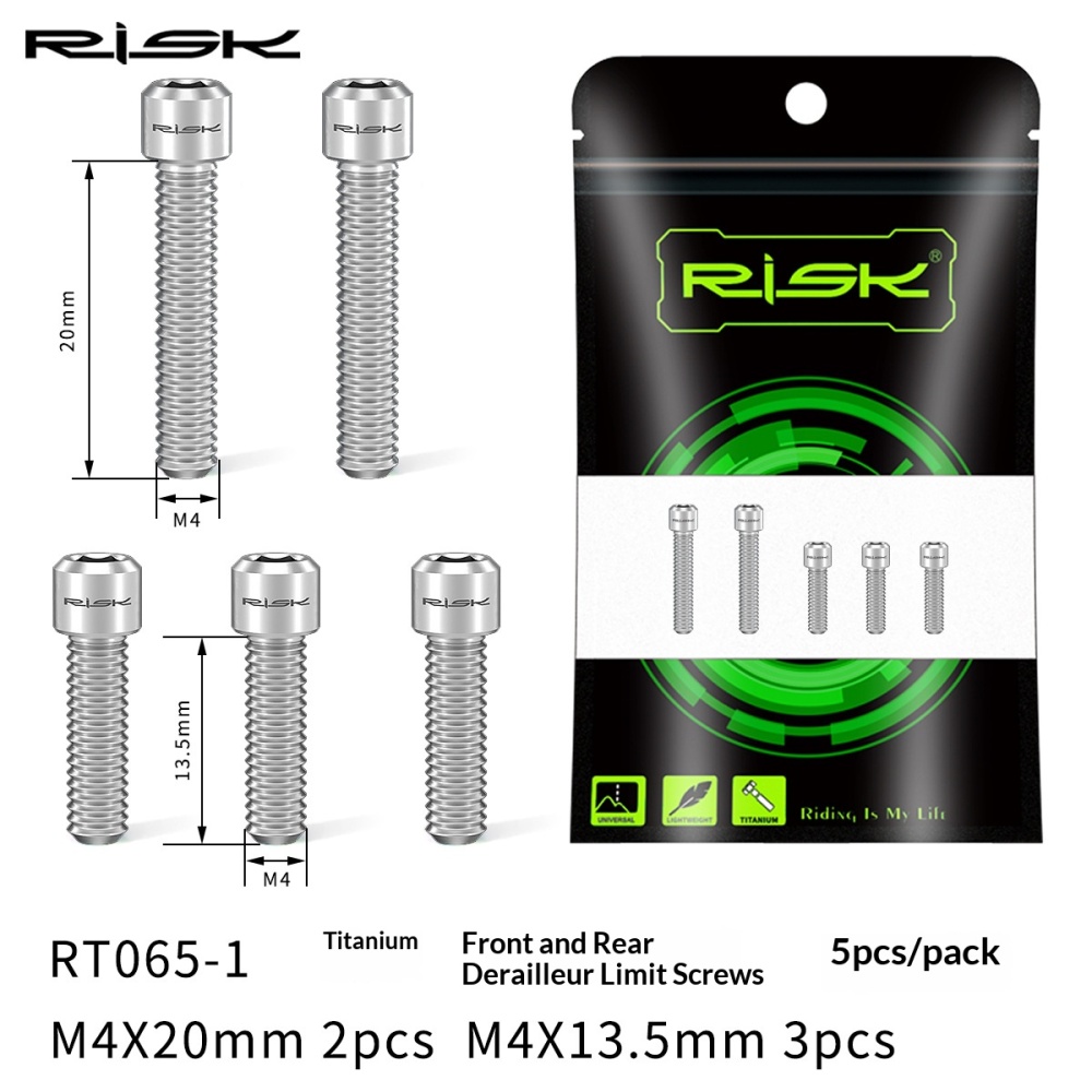Risk Bicycle Front Rear Derailleur Bolts M4x13.5 M4x20mm Titanium Mountain Road Bike Front & Rear Derailleur Stroke Adjust Screw M8000 RT065-1 RT065-2