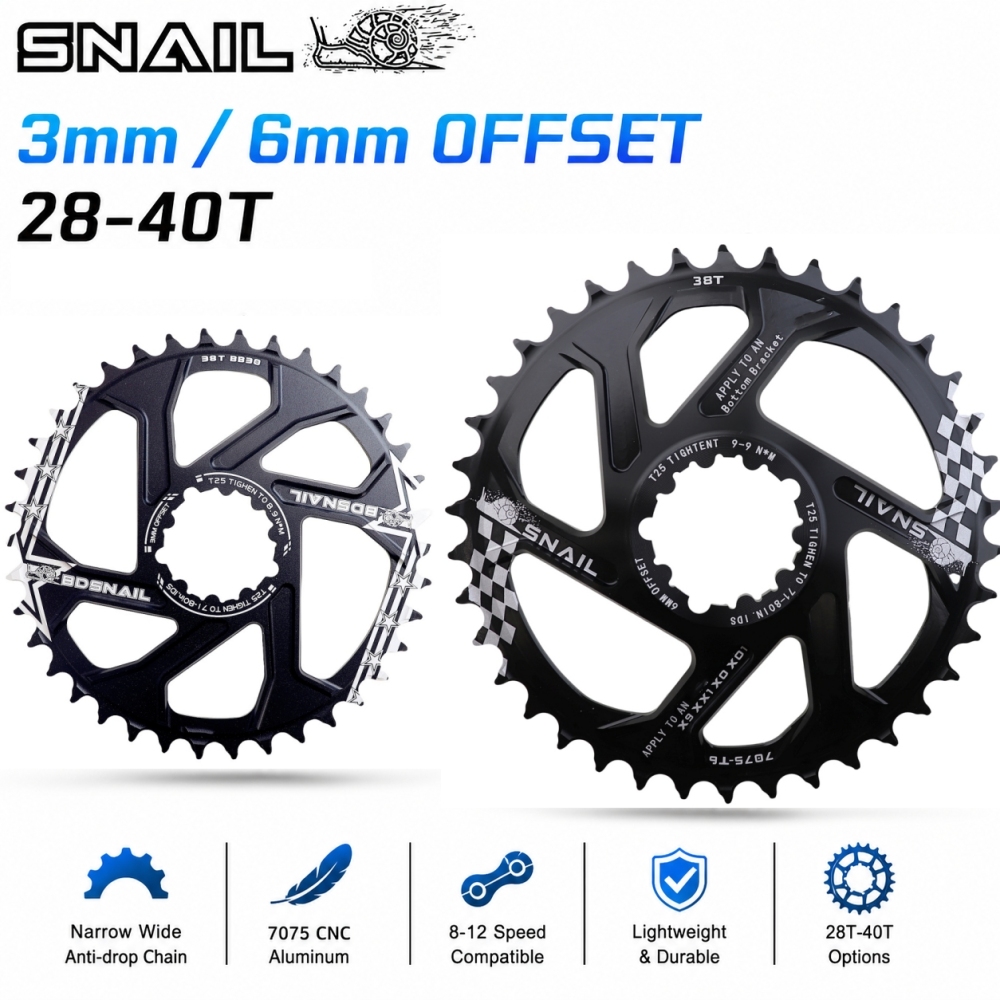 Snail Round Chainring 3 Bolt Direct Mount 3mm 6mm Offset for Sram GXP Boost Eagle X9 X0 XX1 XO1 28t 30t 32t 34 36 38 40t Mountain MTB Bike DM