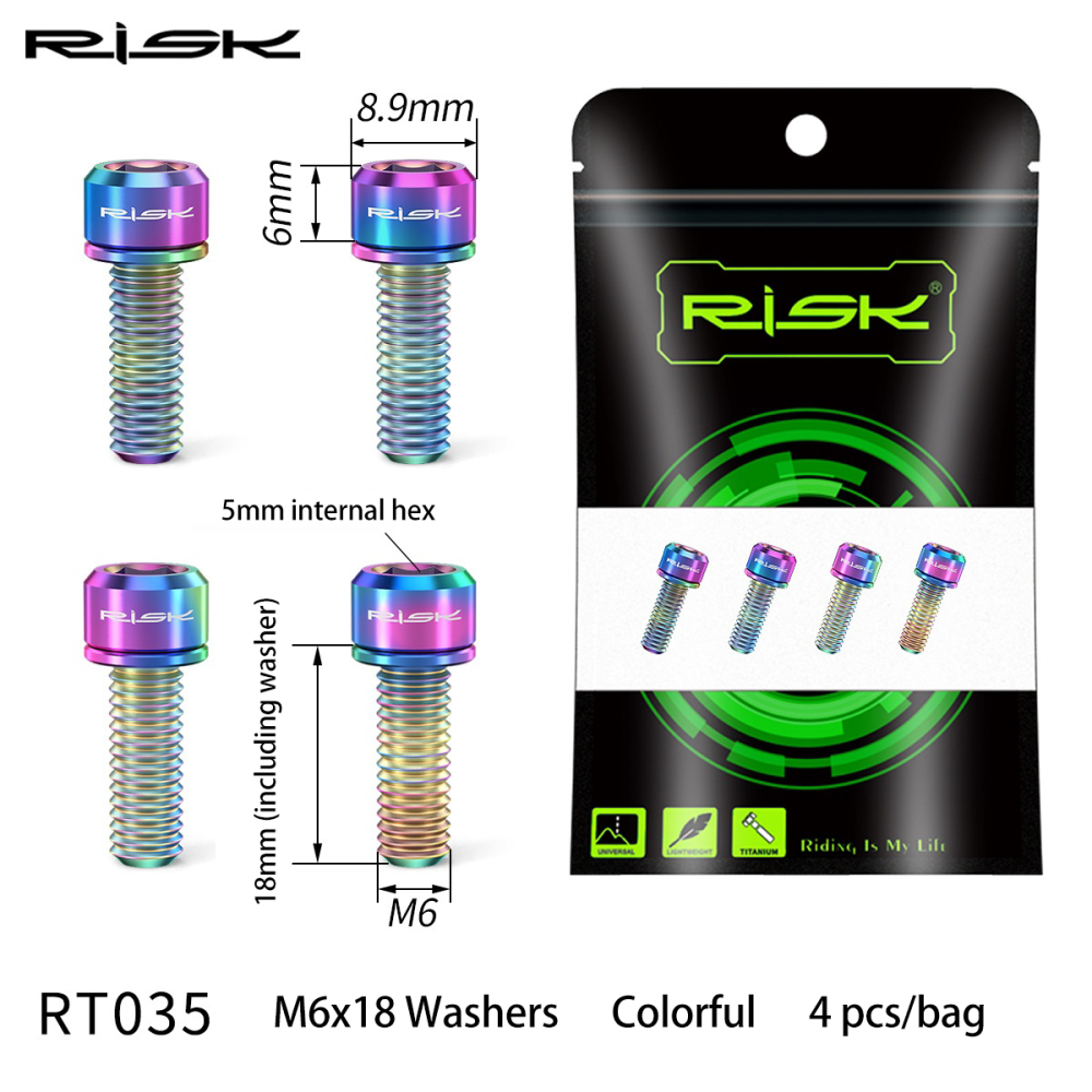 RISK Mountain Bike M6x18/20 Brake Caliper Colorful Titanium Alloy Washer Screws