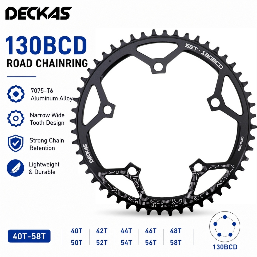 DECKAS 130BCD Road Bike Chainring Narrow Wide 40T-58T Round 1X Setup Chainring for Shimano 5700 6700 for SRAM RED for Brompton Folding Bike
