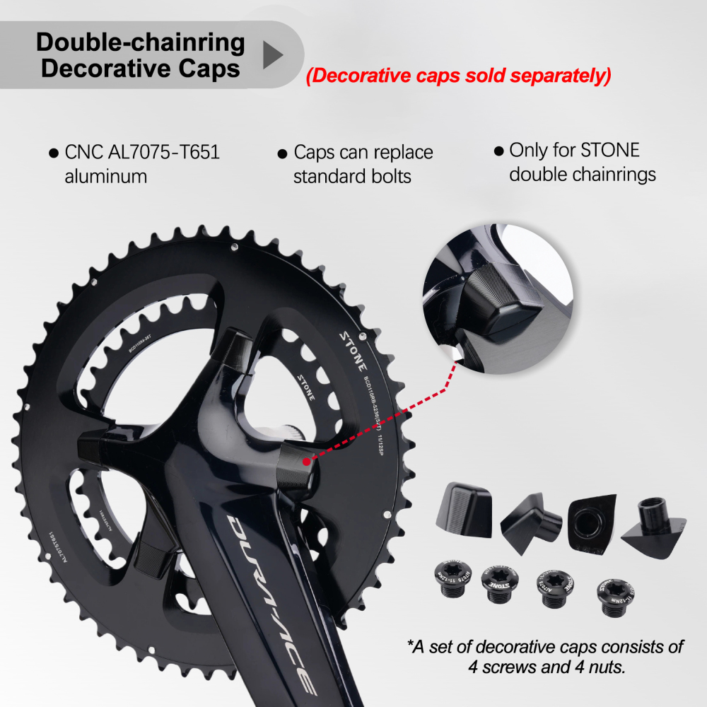Stone 110BCD Double Bike Chainring 48/33 50/34 52/36 53/39 54/40T for Shimano 105 R7000, Ultegra R8000, Dura-Ace R9100, CNC 7075 Aluminum, 12-Speed Compatible