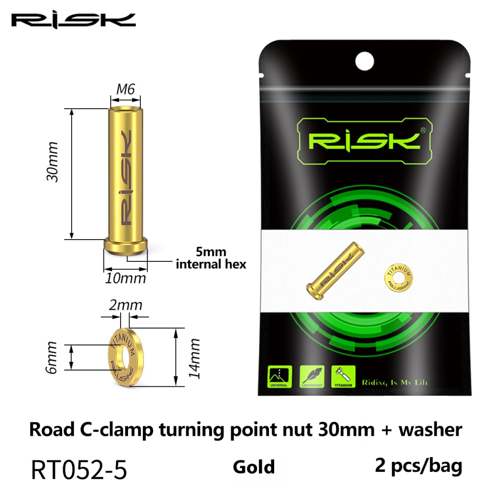 RISK RT052 Titanium M6 Road Bike Brake Caliper Pivot Nut Set with Washer 10–40mm