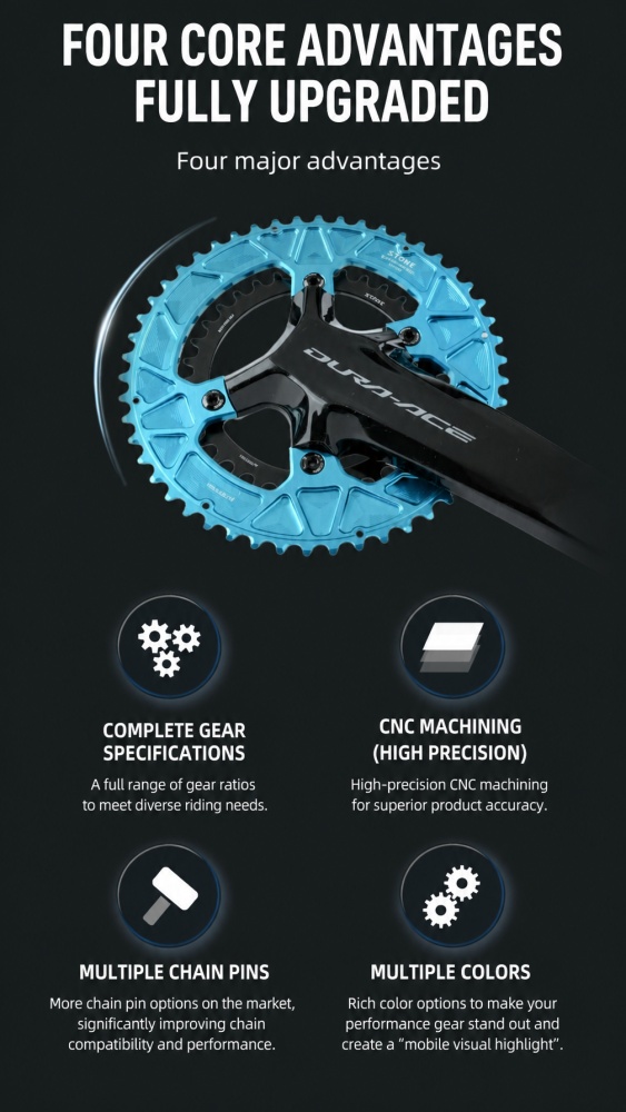 Stone 110bcd Round Double Chainring for Shimano 105 R7100 UT R8100 DA R9200 Di2 Road Bike 58 56 55 54 52 53 52 50 48 46 42 40 39 36 34 32T