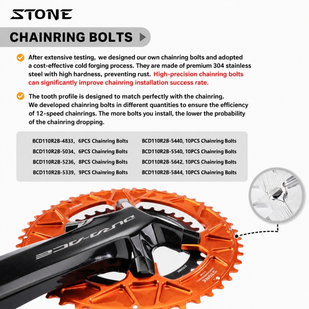 Stone 110bcd Round Double Chainring for Shimano 105 R7100 UT R8100 DA R9200 Di2 Road Bike 58 56 55 54 52 53 52 50 48 46 42 40 39 36 34 32T