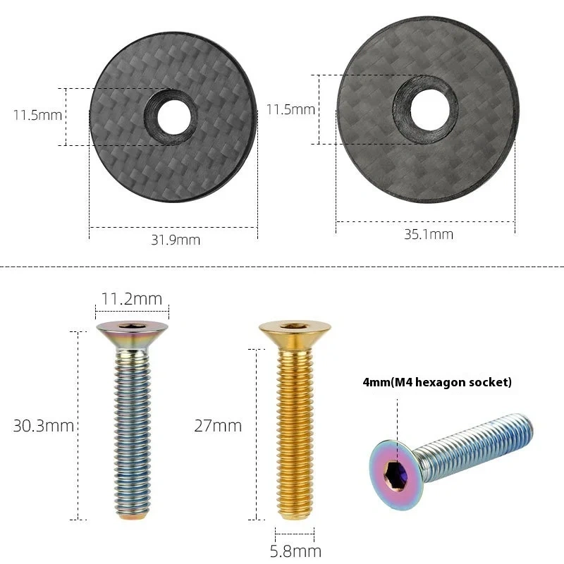 DJC Bike headset cap OD2 31.8mm  28.6mm 1.125 inch Titanium bolts carbon fiber matt  for Giant road bike use