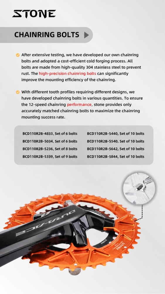 Stone 110bcd Round Double Chainring for Shimano 105 R7100 UT R8100 DA R9200 Di2 Road Bike 58 56 55 54 52 53 52 50 48 46 42 40 39 36 34 32T