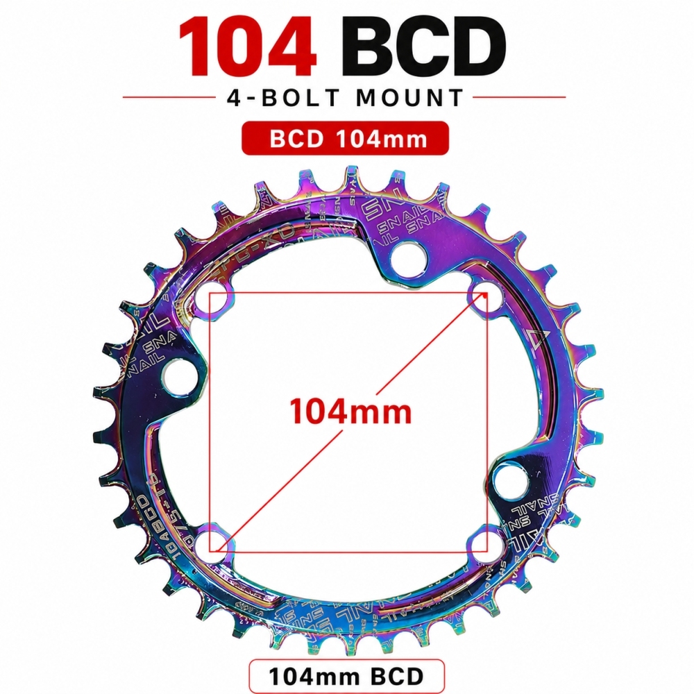 SNAIL 104BCD Narrow Wide Chainring 32T-40T Rainbow, CNC 7075 Aluminum Round Single Chainring for MTB Mountain Bike 1X Crankset