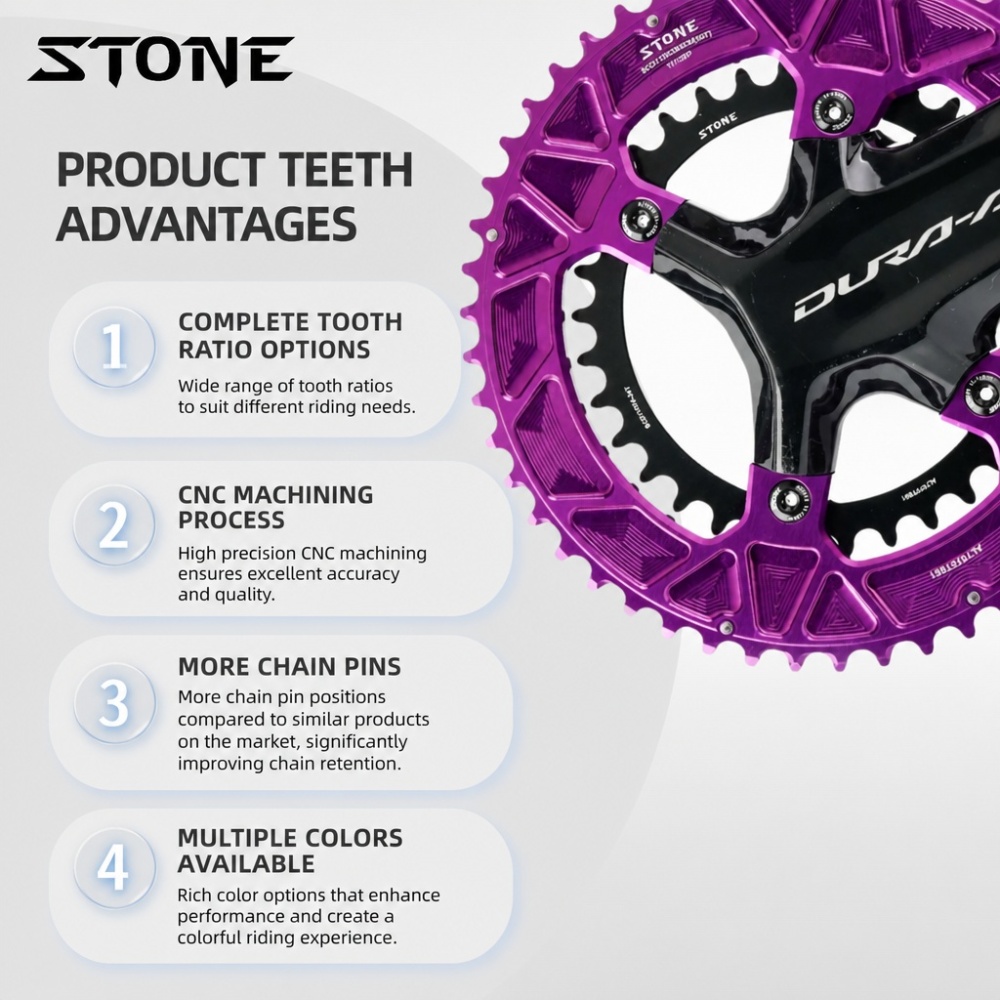 Stone 110bcd Round Double Chainring for Shimano 105 R7100 UT R8100 DA R9200 Di2 Road Bike 58 56 55 54 52 53 52 50 48 46 42 40 39 36 34 32T